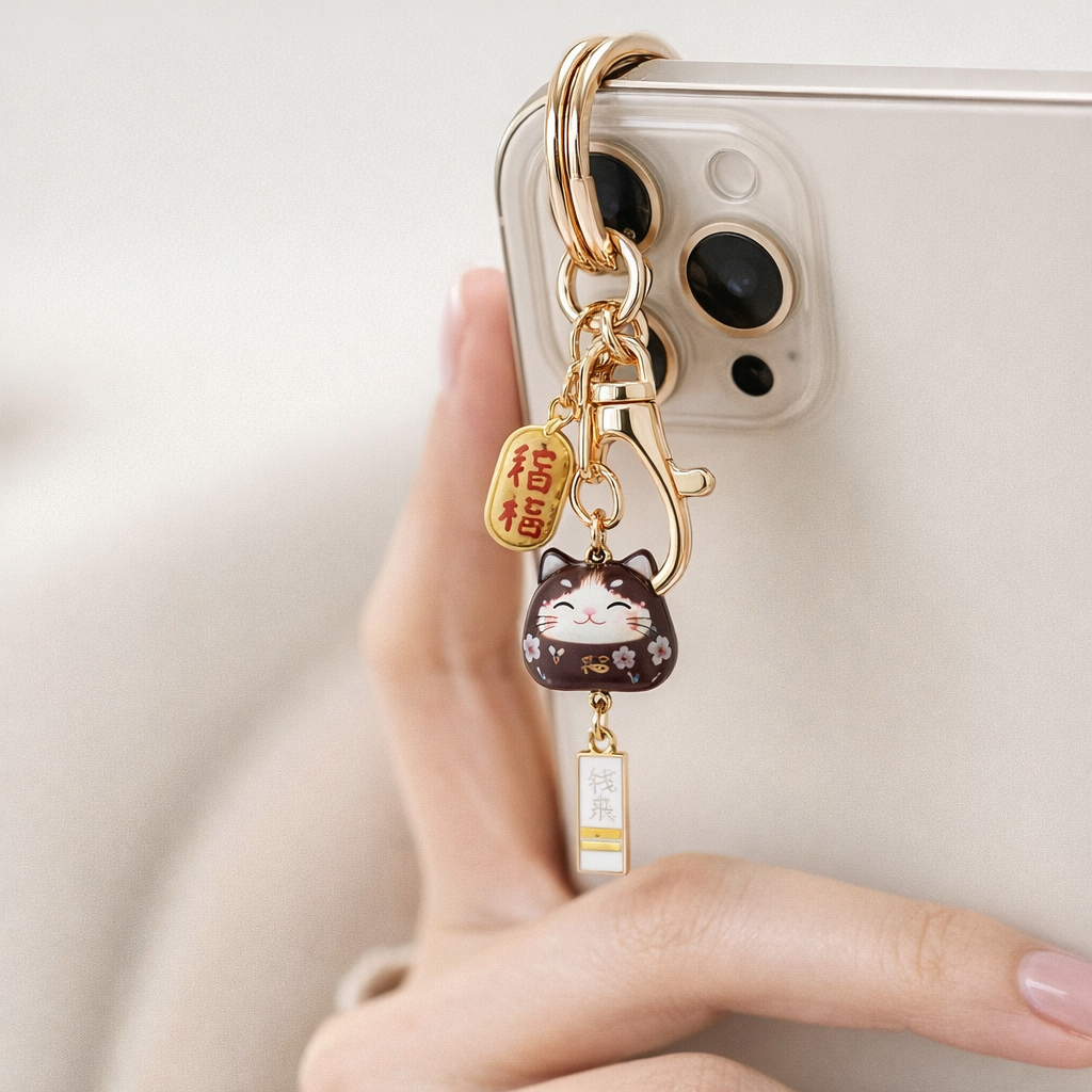 Metal Phone Charm Lucky Cat Design