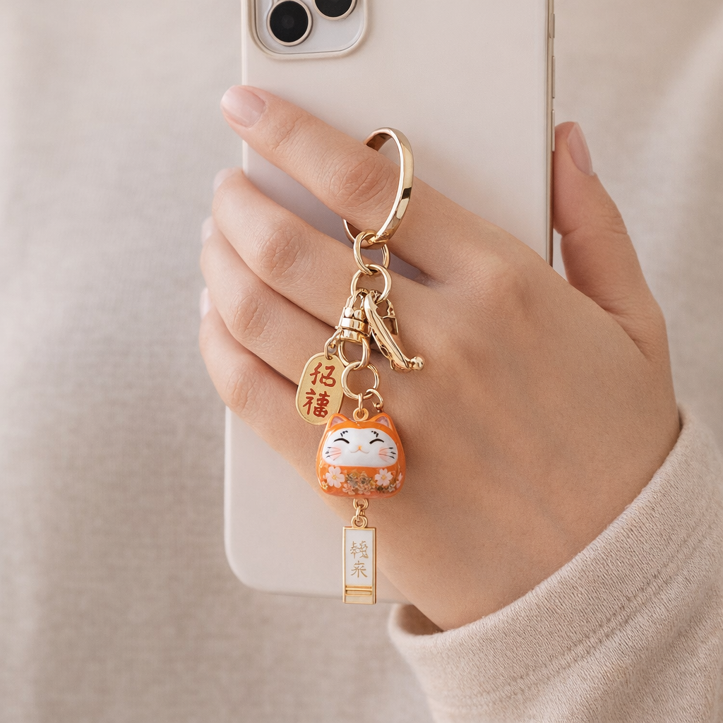 Metal Phone Charm Lucky Cat Design