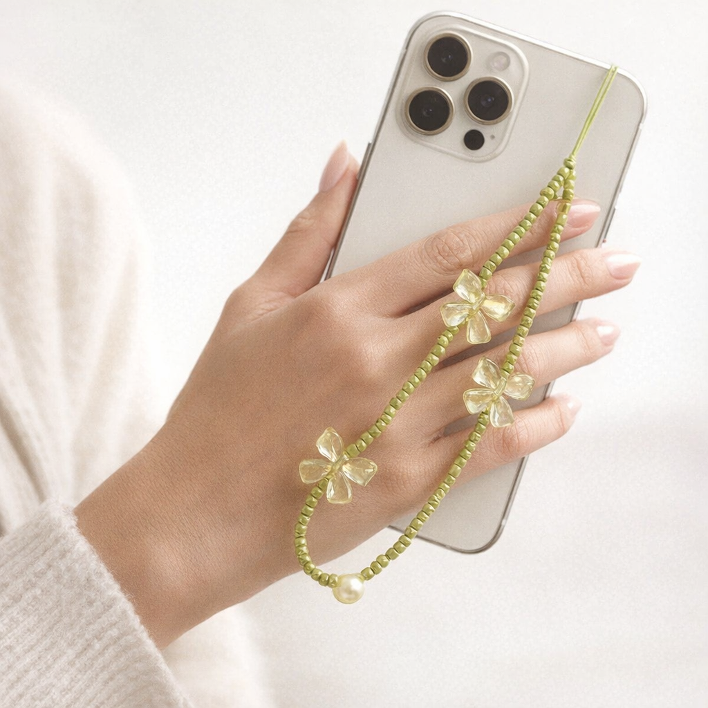 Beaded Phone Strap Bow Knot Design