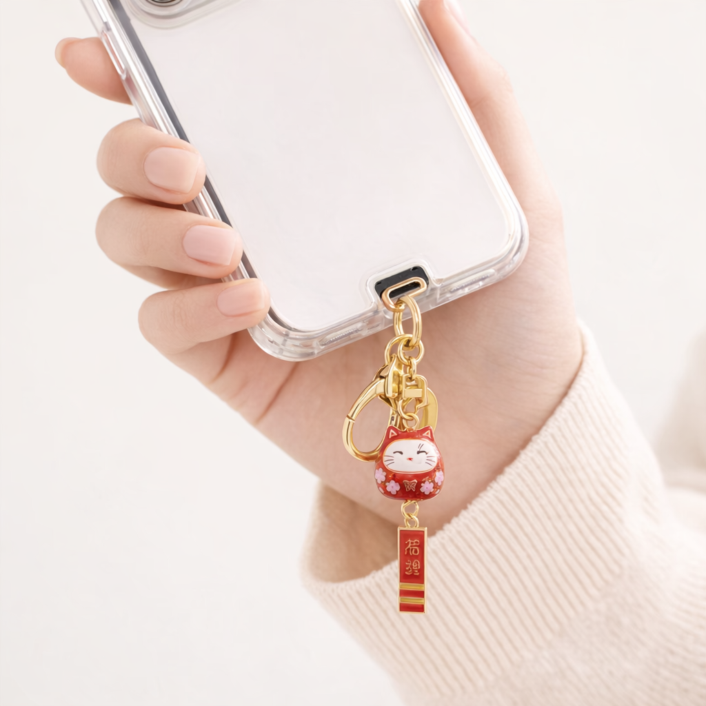 Metal Phone Charm Lucky Cat Design