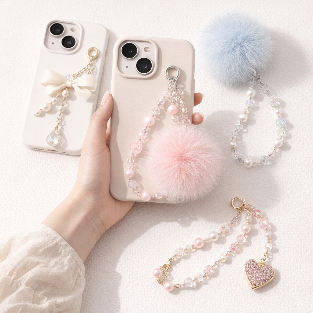 Crystal Phone Charm Faux Leather Accent