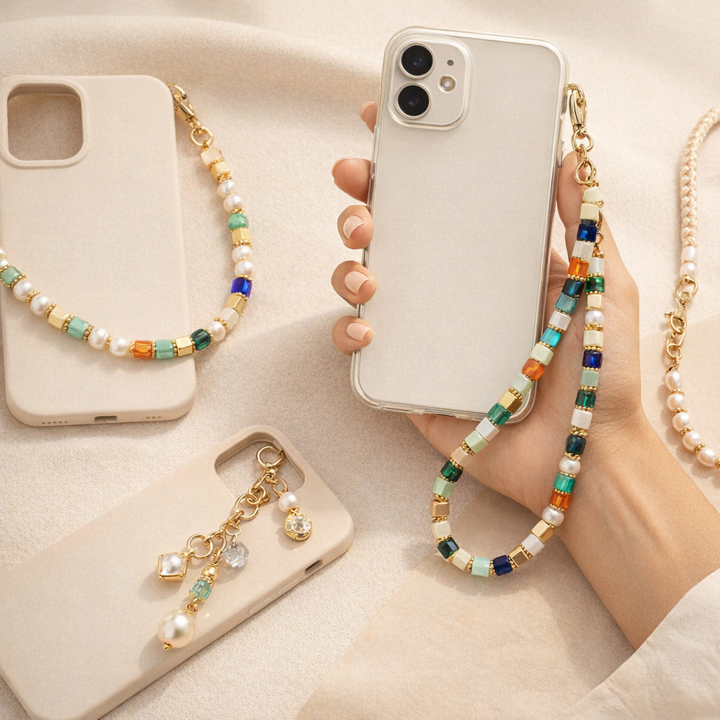 Beaded Phone charm Geometric Design