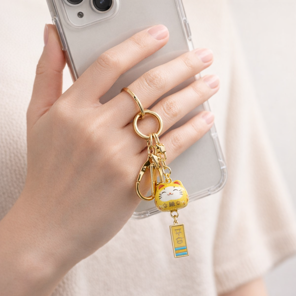Metal Phone Charm Lucky Cat Design