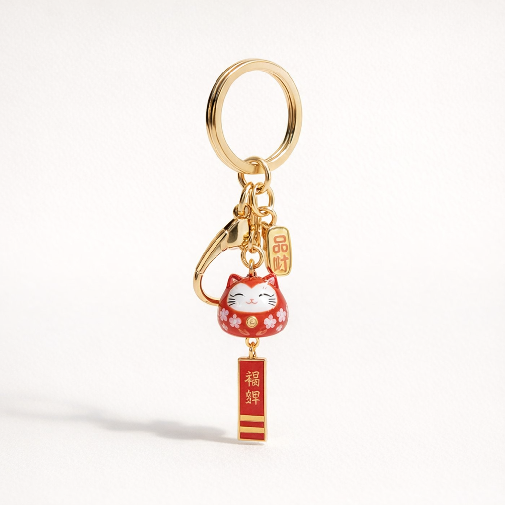 Metal Phone Charm Lucky Cat Design