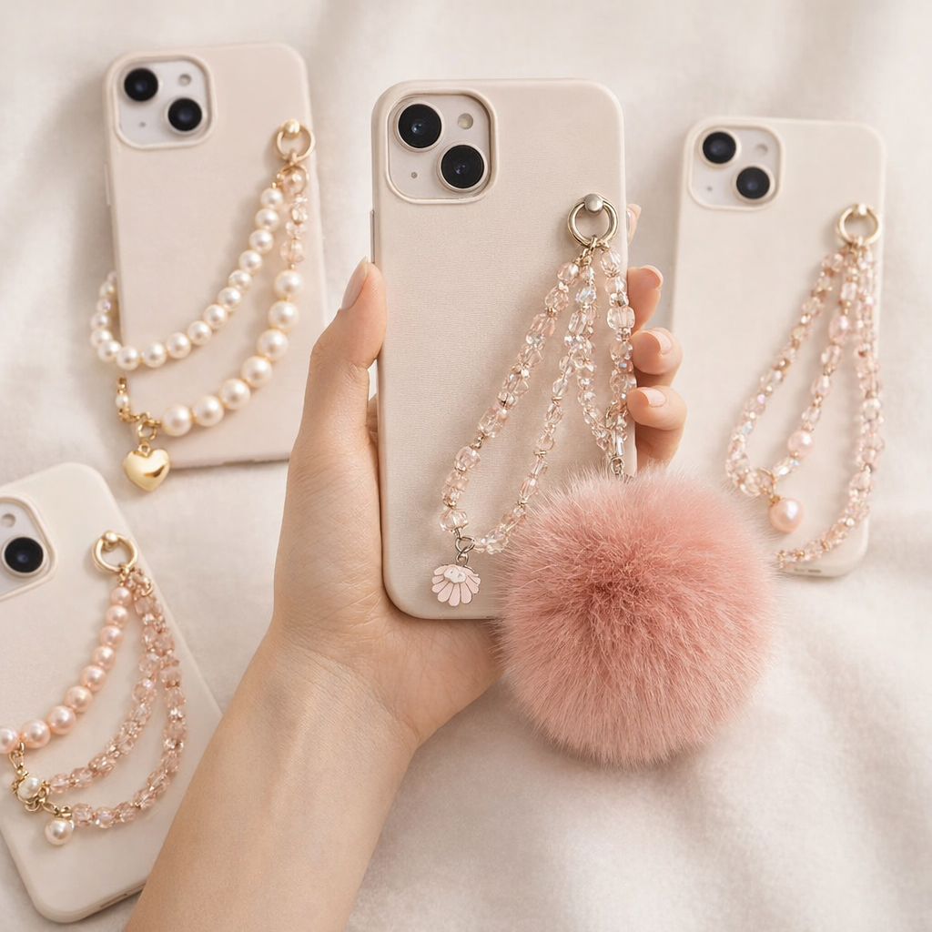 Crystal Phone Charm Faux Leather Accent
