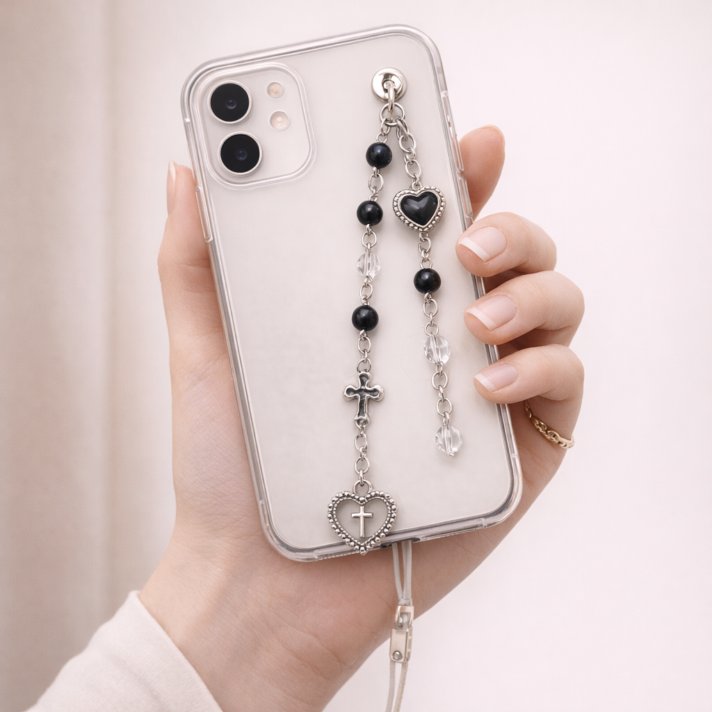 Pearl Phone Charm Cross Design