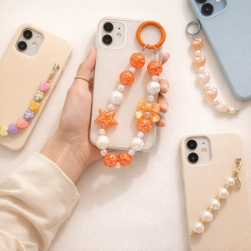 Beaded Phone Charm Round Beads