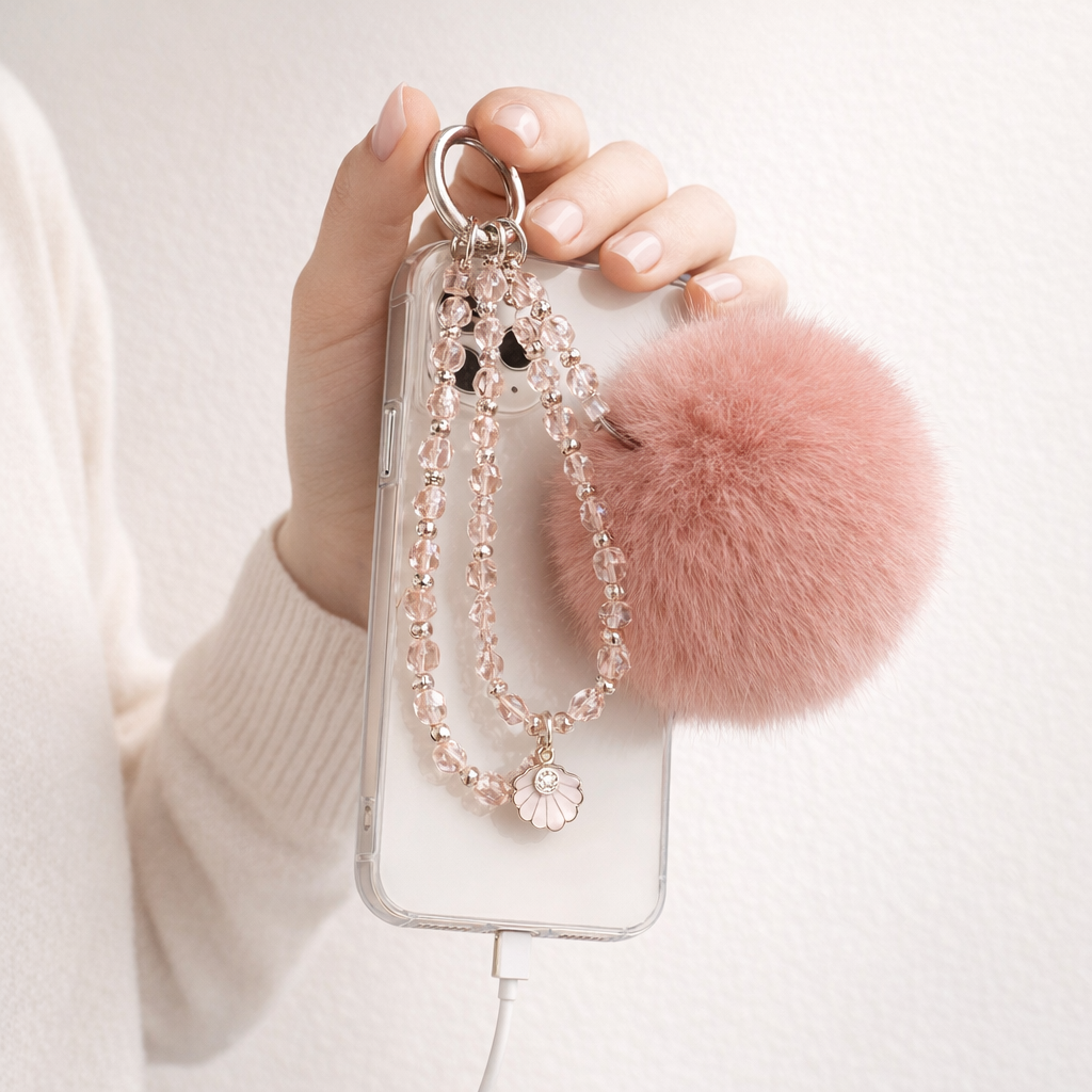 Crystal Phone Charm Faux Leather Accent
