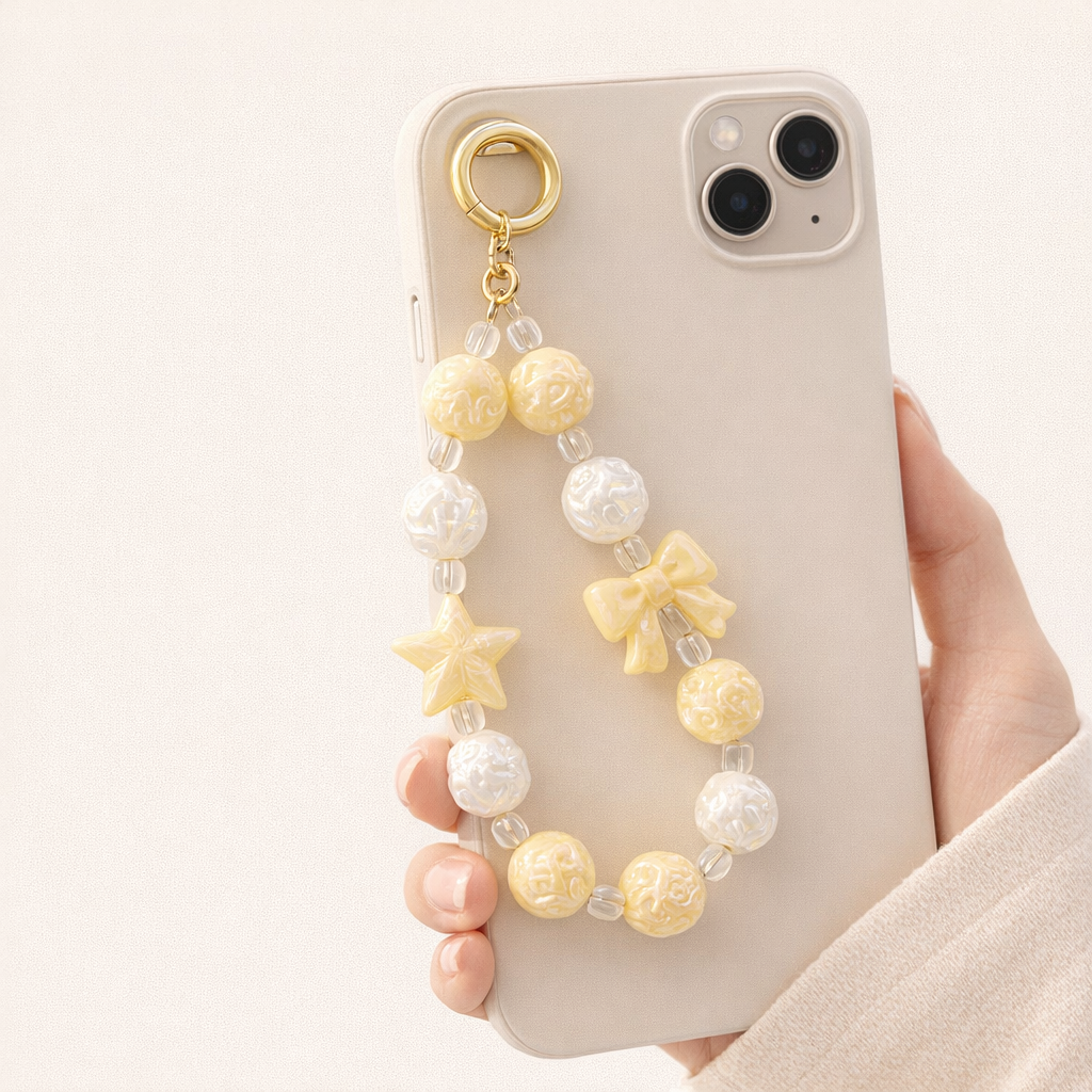 Beaded Phone Charm Round Beads