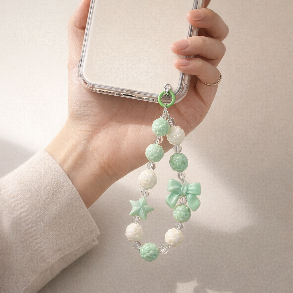 Beaded Phone Charm Round Beads