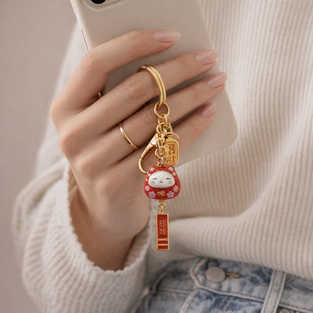 Metal Phone Charm Lucky Cat Design