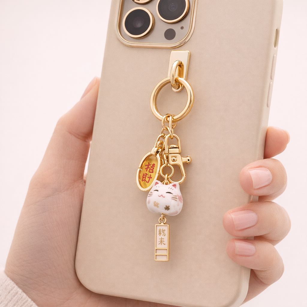 Metal Phone Charm Lucky Cat Design