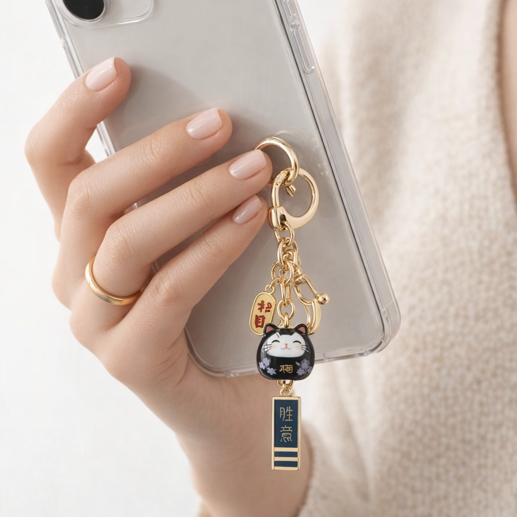 Metal Phone Charm Lucky Cat Design