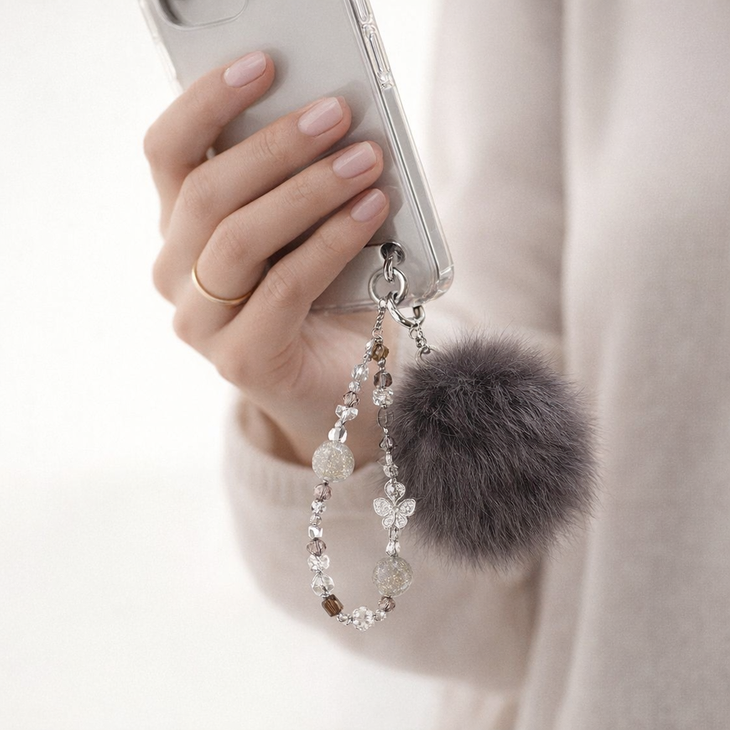 Crystal Phone Charm Faux Leather Accent