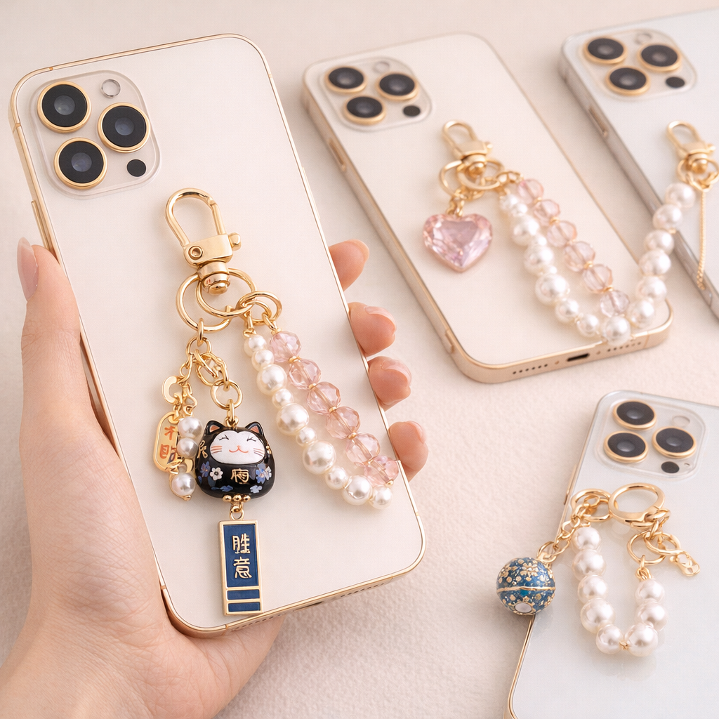 Metal Phone Charm Lucky Cat Design