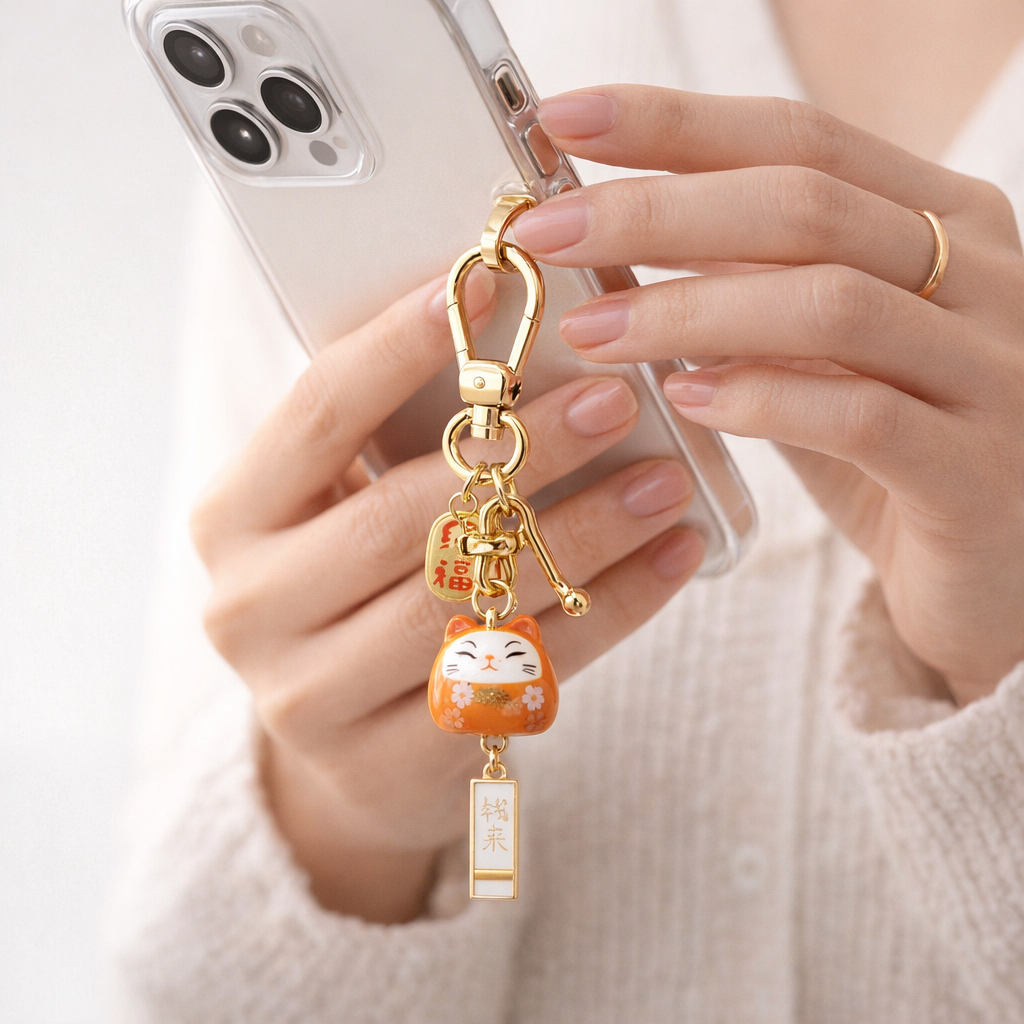 Metal Phone Charm Lucky Cat Design