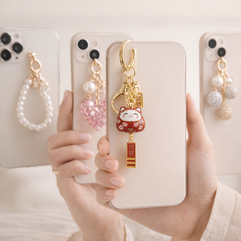 Metal Phone Charm Lucky Cat Design