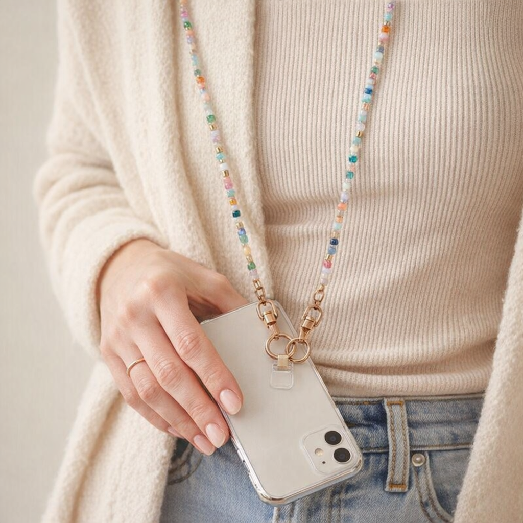 Beaded Phone Strap Crossed Gem