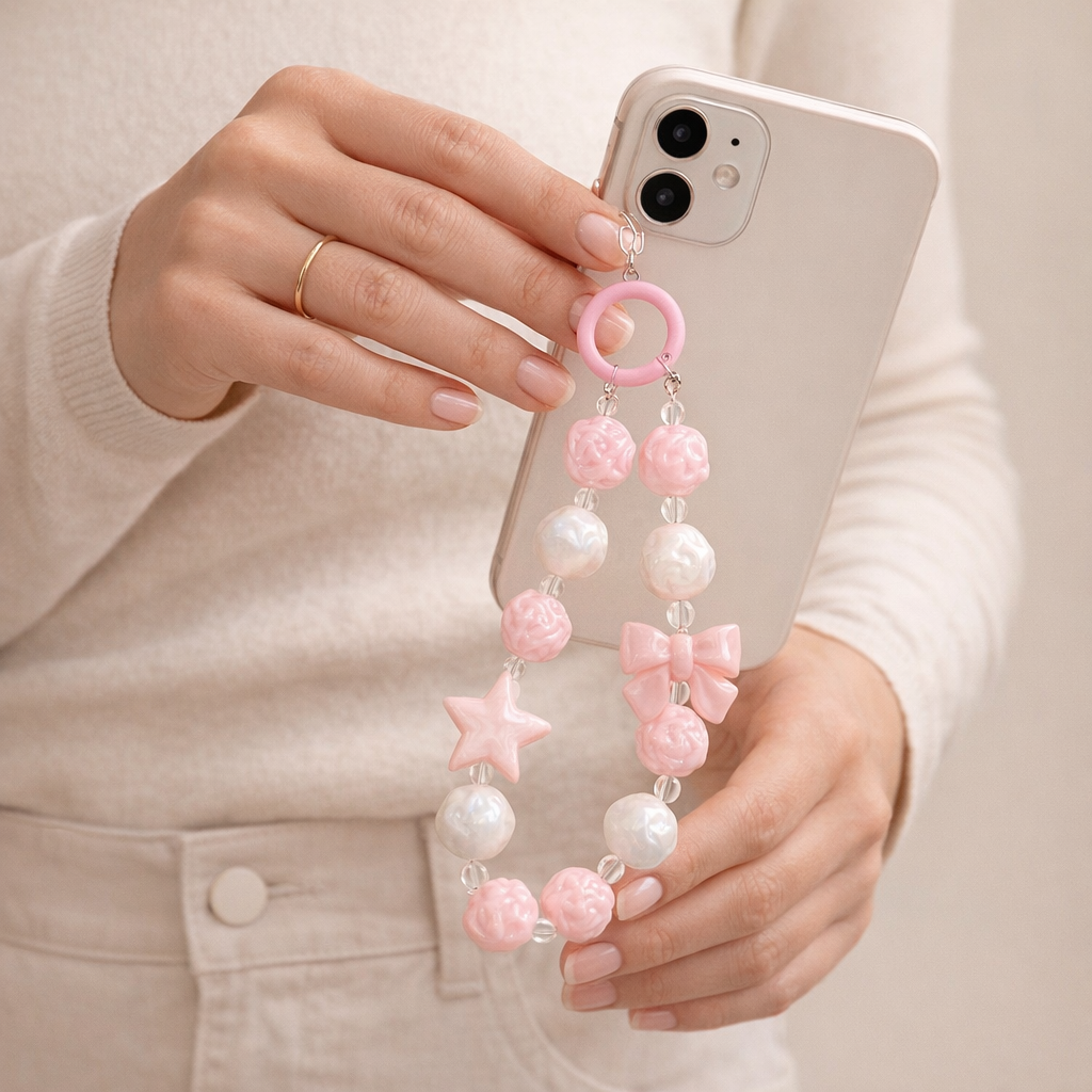 Beaded Phone Charm Round Beads