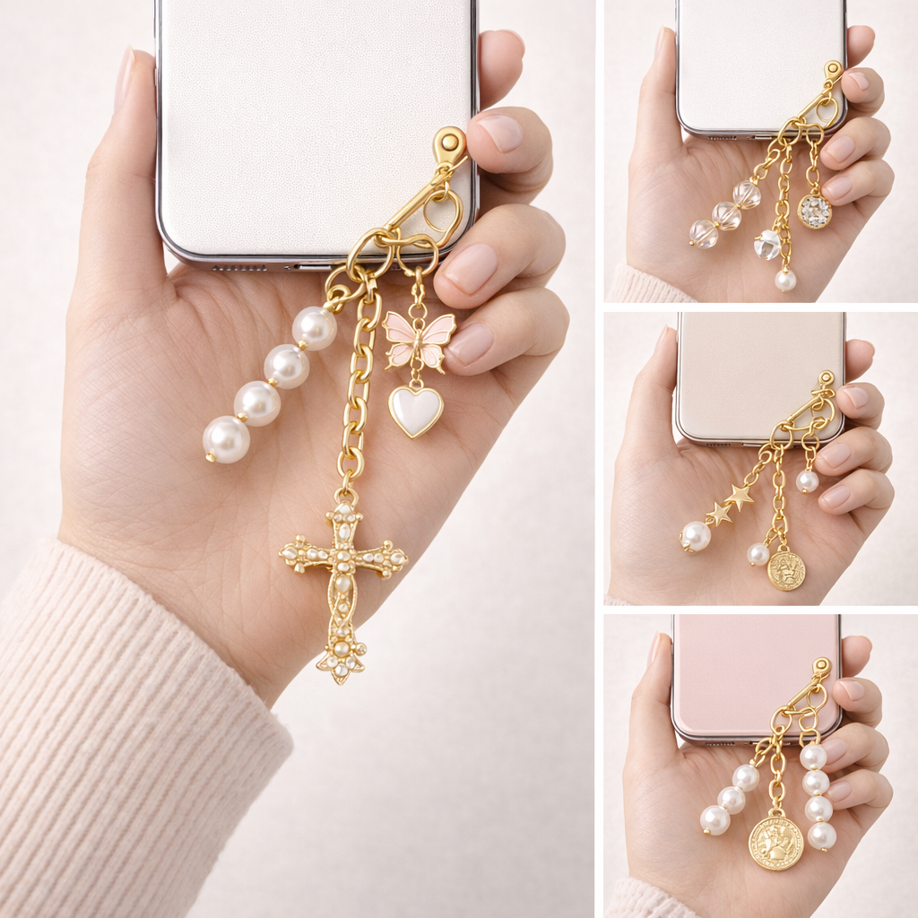 Crystal Phone Chain Heart & Butterfly