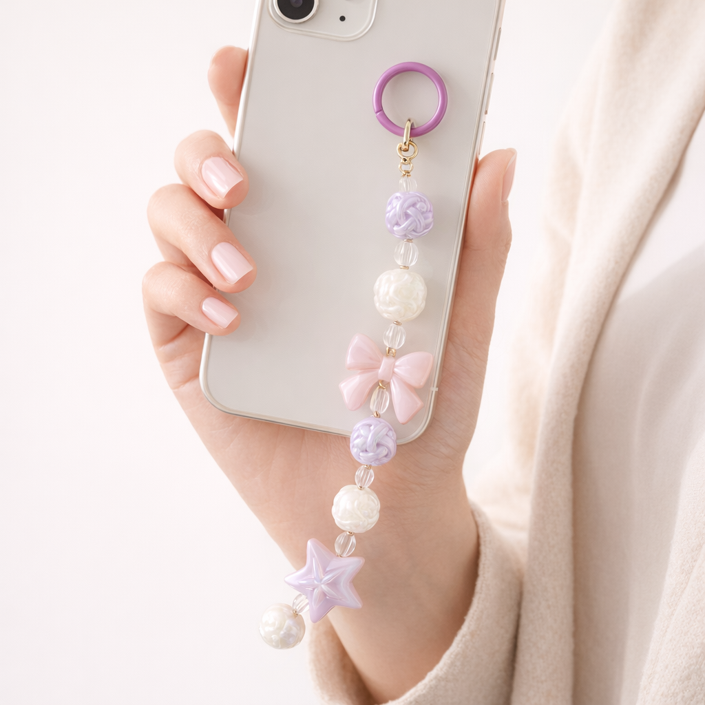 Beaded Phone Charm Round Beads