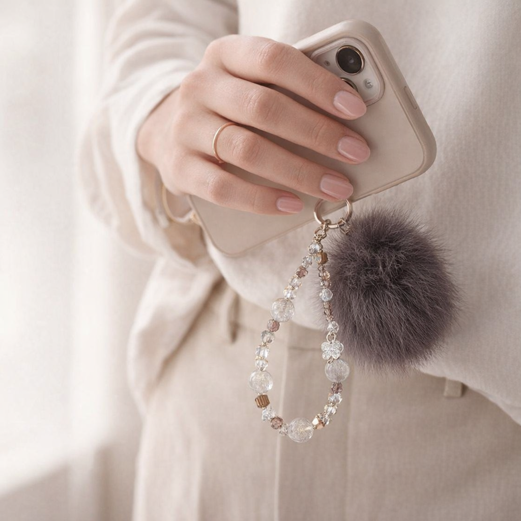 Crystal Phone Charm Faux Leather Accent