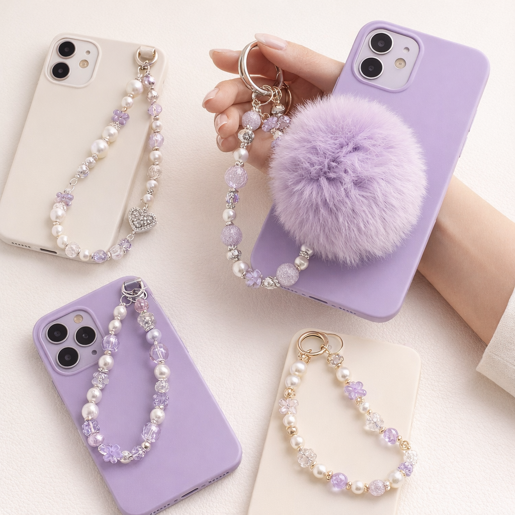 Crystal Phone Charm Faux Leather Accent