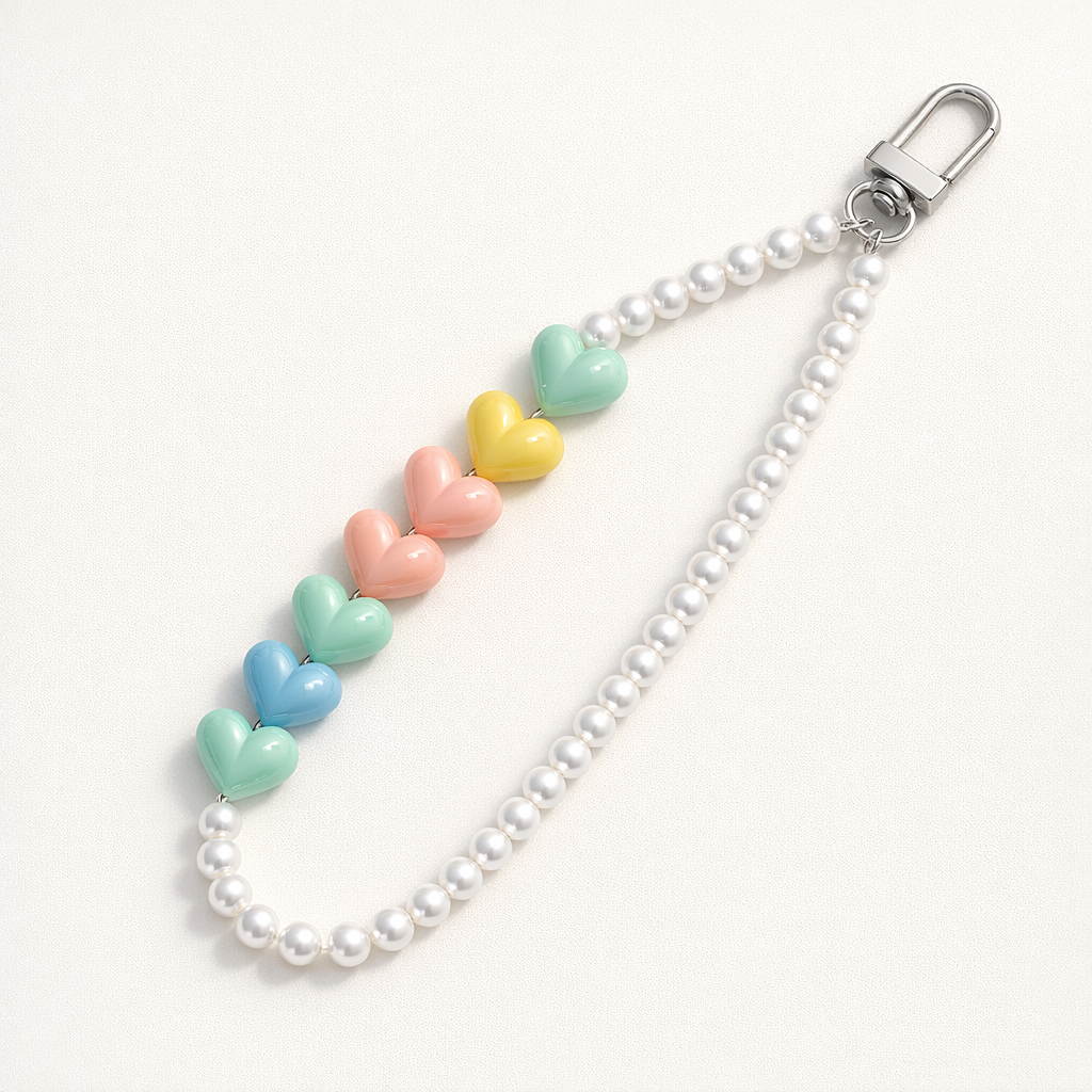 Pearl Phone Charm Colourful Hearts