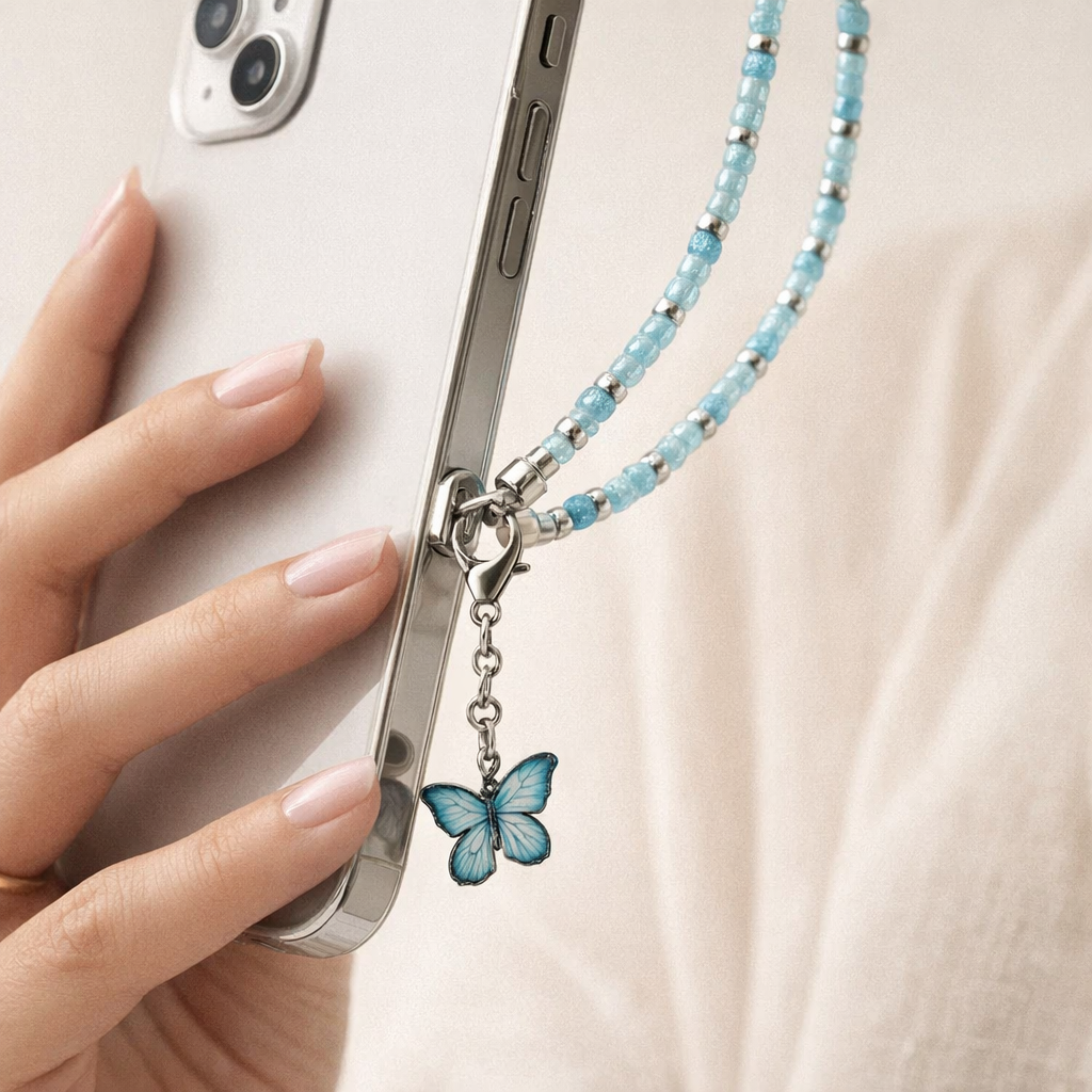 Crystal Phone Strap Butterfly Design
