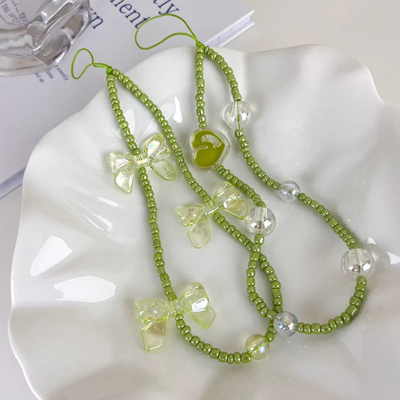 Beaded Phone Strap Bow Knot Design