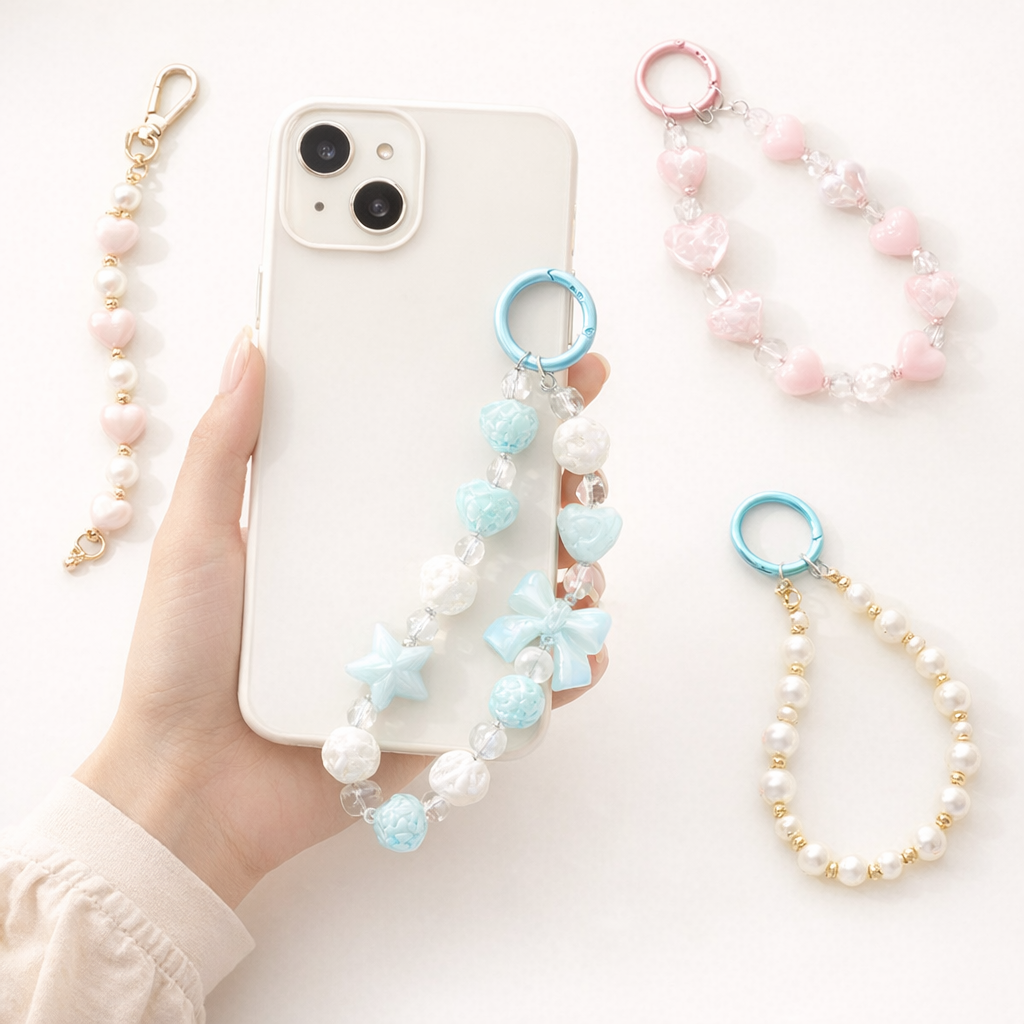 Beaded Phone Charm Round Beads