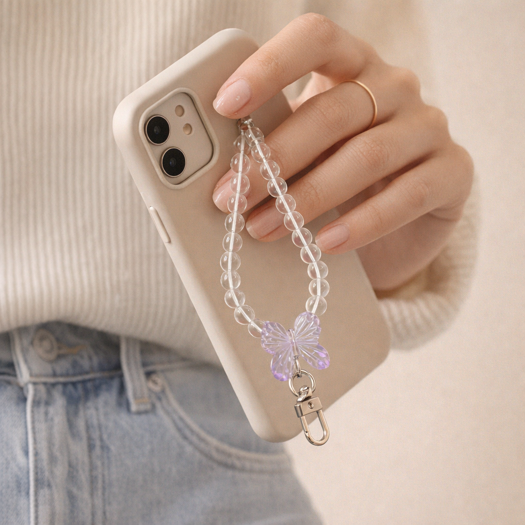 Crystal Phone Charm Butterfly Design
