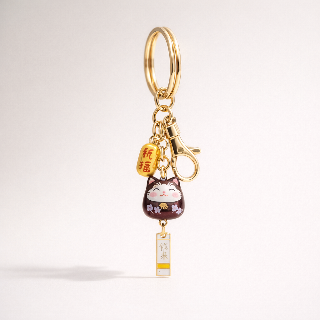 Metal Phone Charm Lucky Cat Design