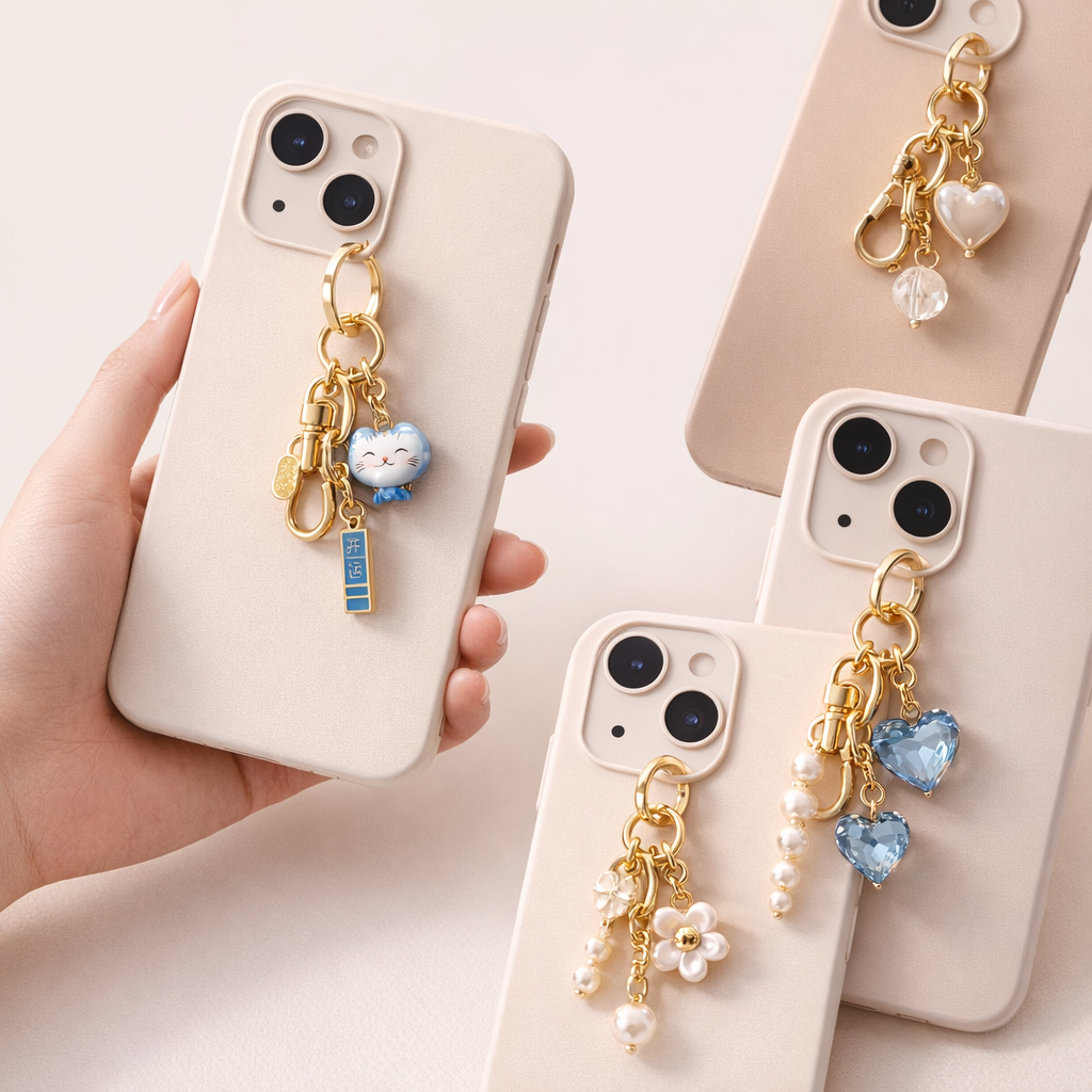 Metal Phone Charm Lucky Cat Design