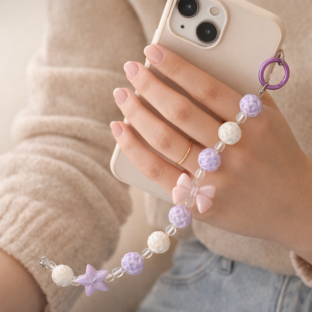 Beaded Phone Charm Round Beads