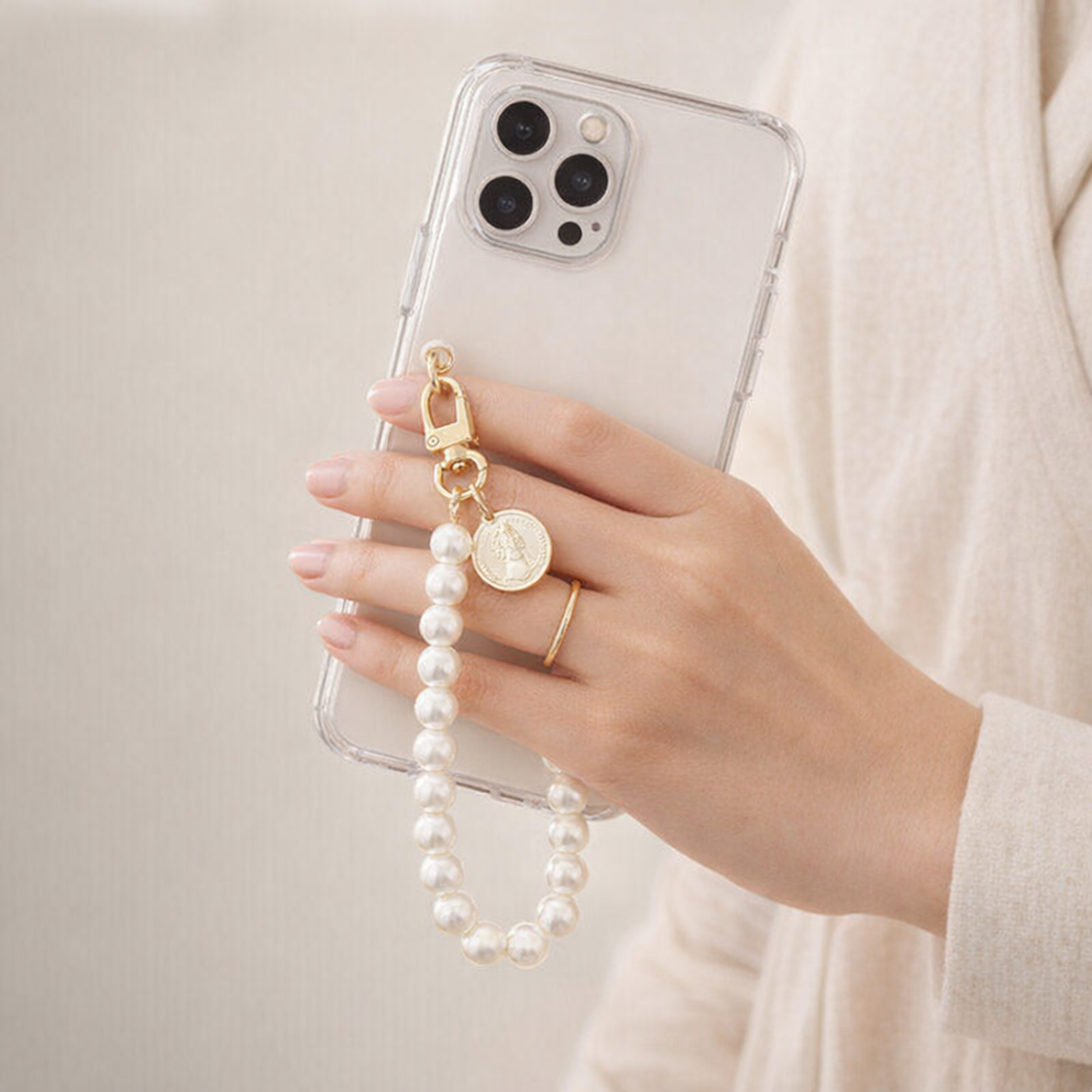 Pearl Phone Charm Retro Heart