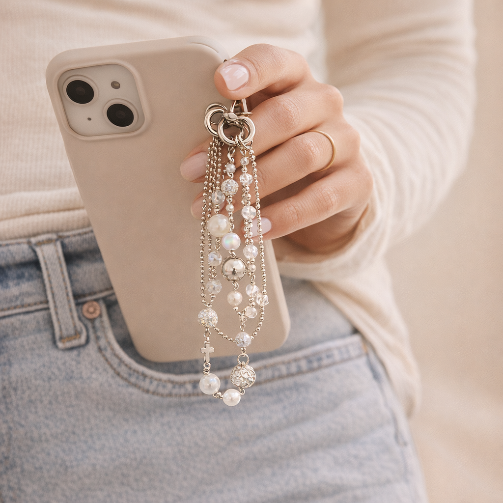 Crystal Phone Charm Double Bead Design