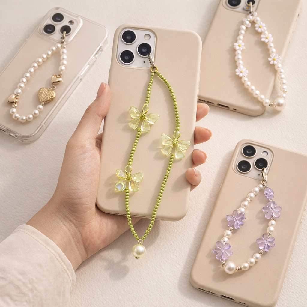 Beaded Phone Strap Bow Knot Design