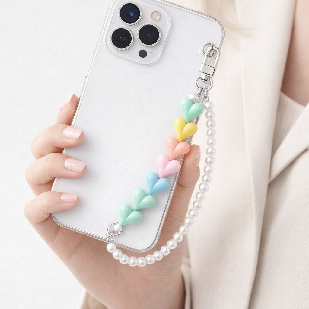 Pearl Phone Charm Colourful Hearts