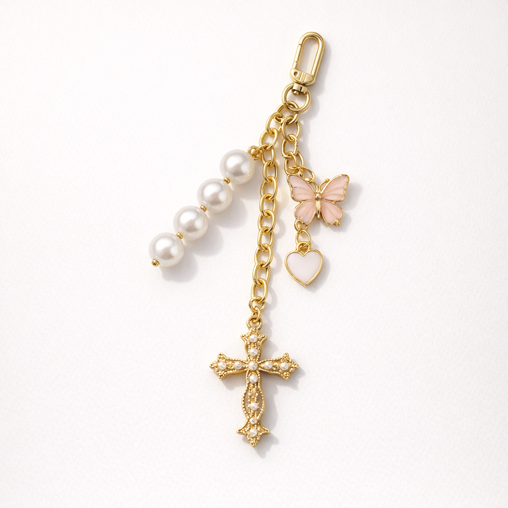 Crystal Phone Chain Heart & Butterfly