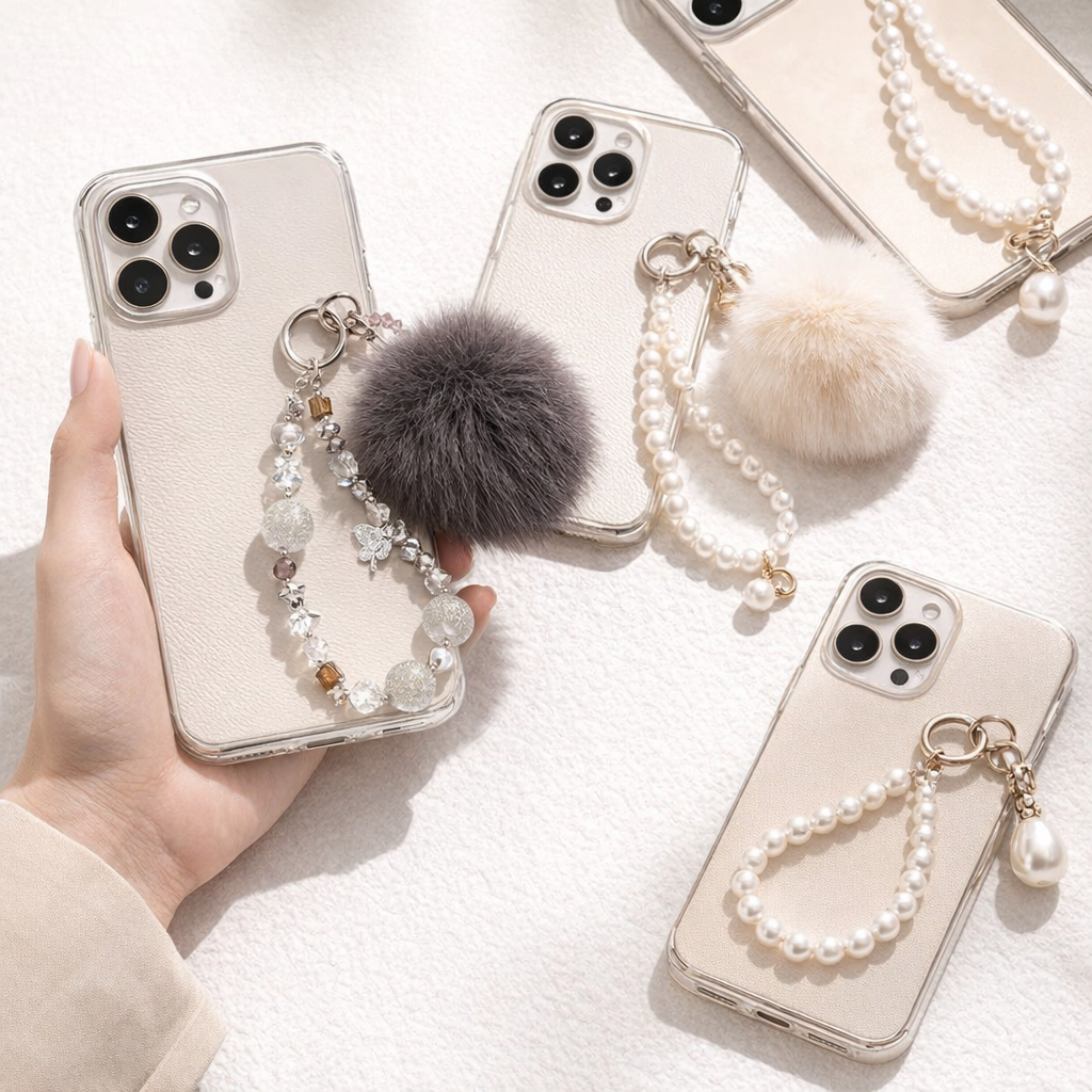 Crystal Phone Charm Faux Leather Accent