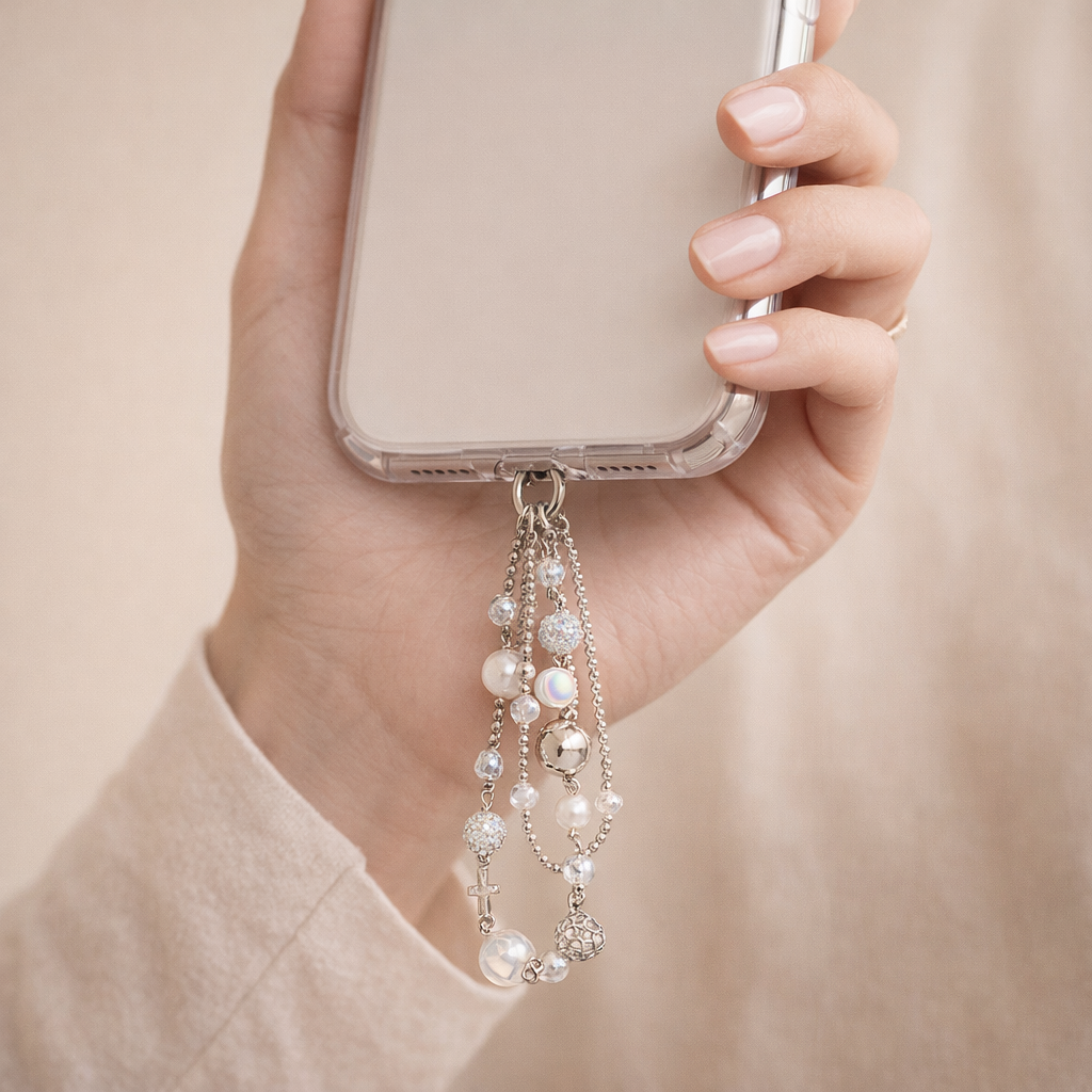 Crystal Phone Charm Double Bead Design