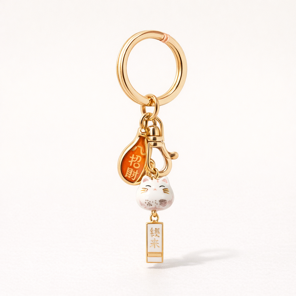 Metal Phone Charm Lucky Cat Design