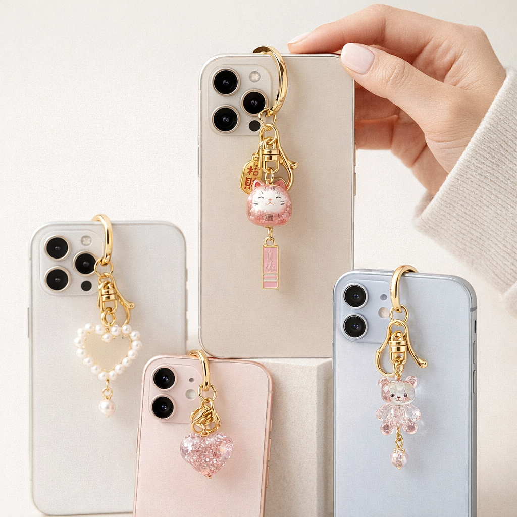 Metal Phone Charm Lucky Cat Design