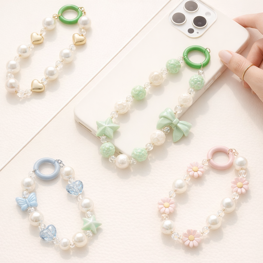 Beaded Phone Charm Round Beads