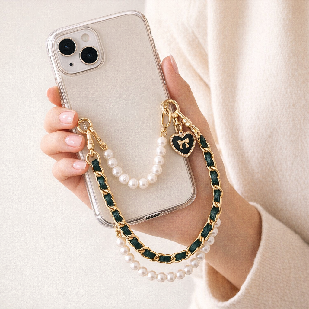 Pearl Phone Charm Handwoven Elegance