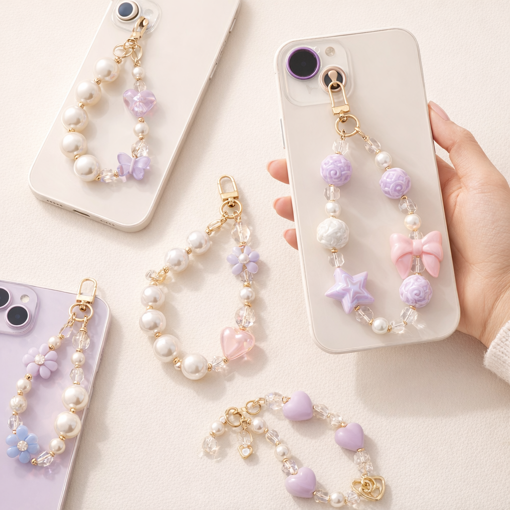 Beaded Phone Charm Round Beads