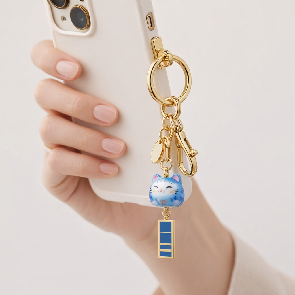Metal Phone Charm Lucky Cat Design
