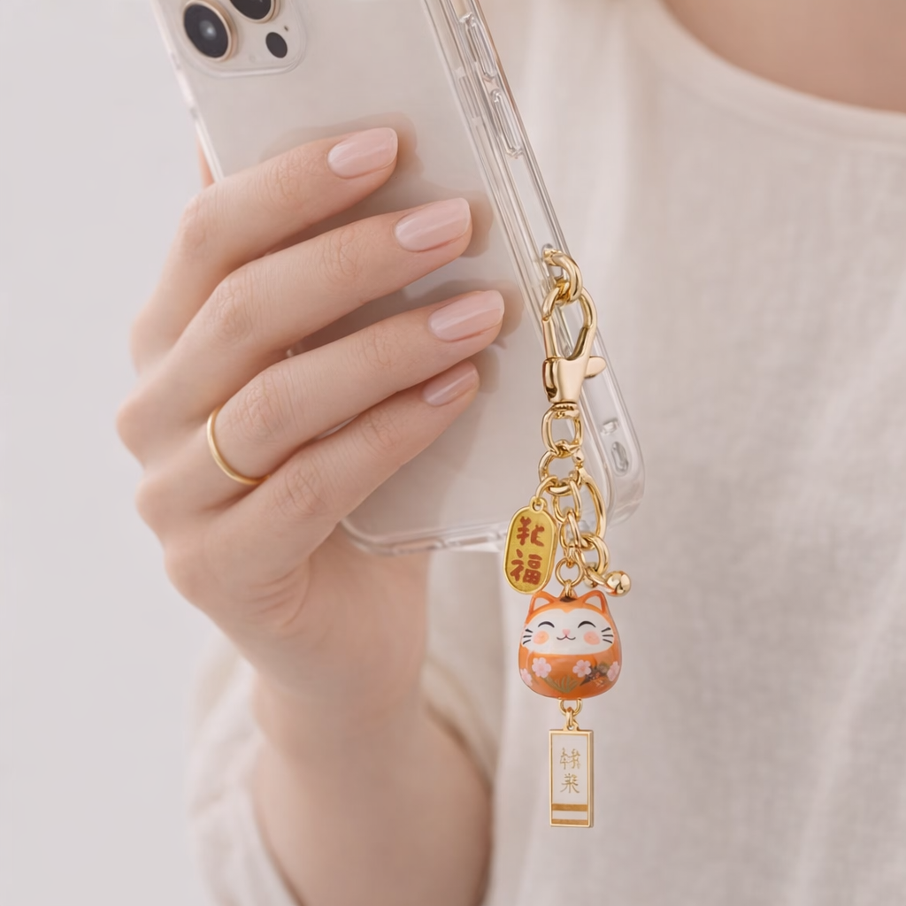 Metal Phone Charm Lucky Cat Design