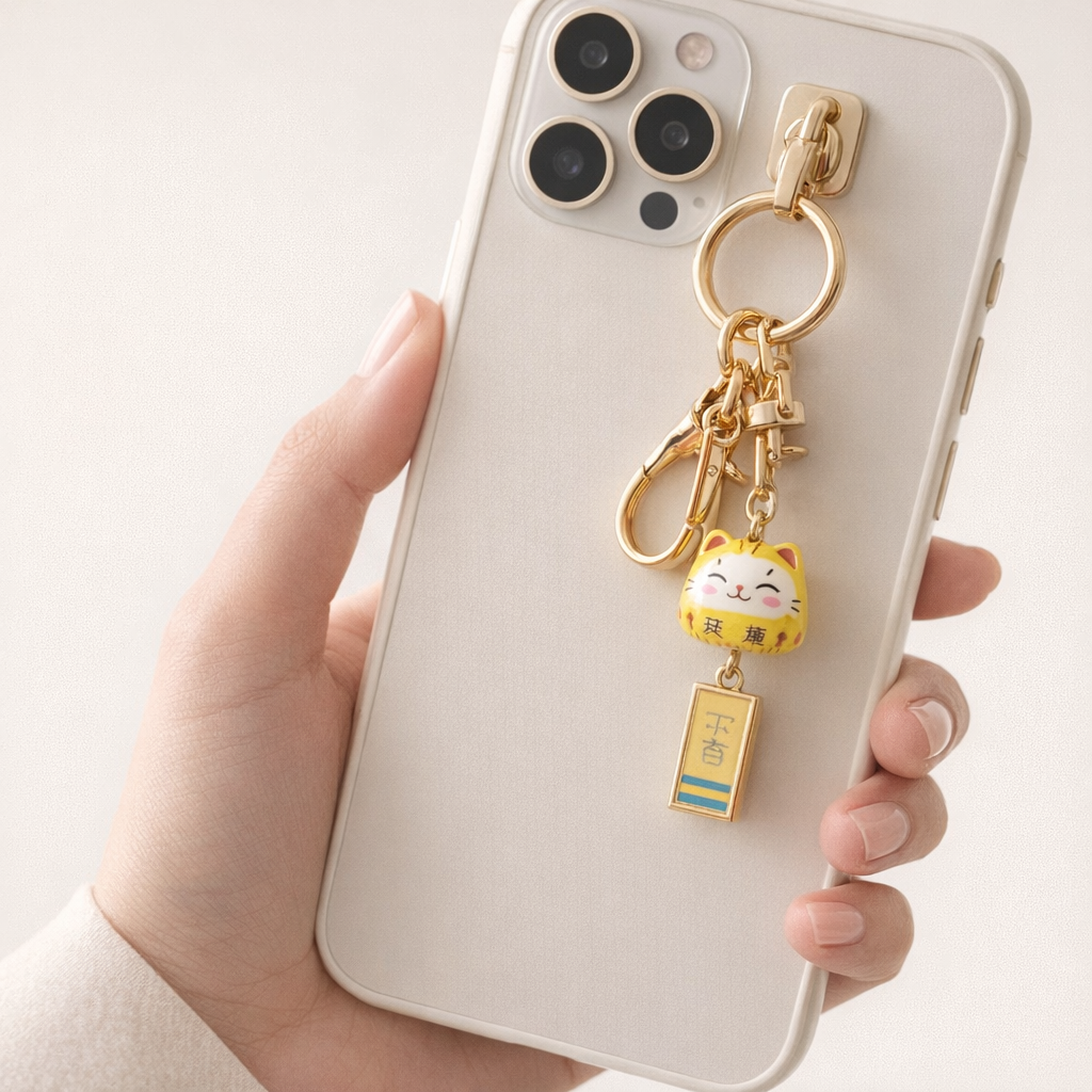 Metal Phone Charm Lucky Cat Design